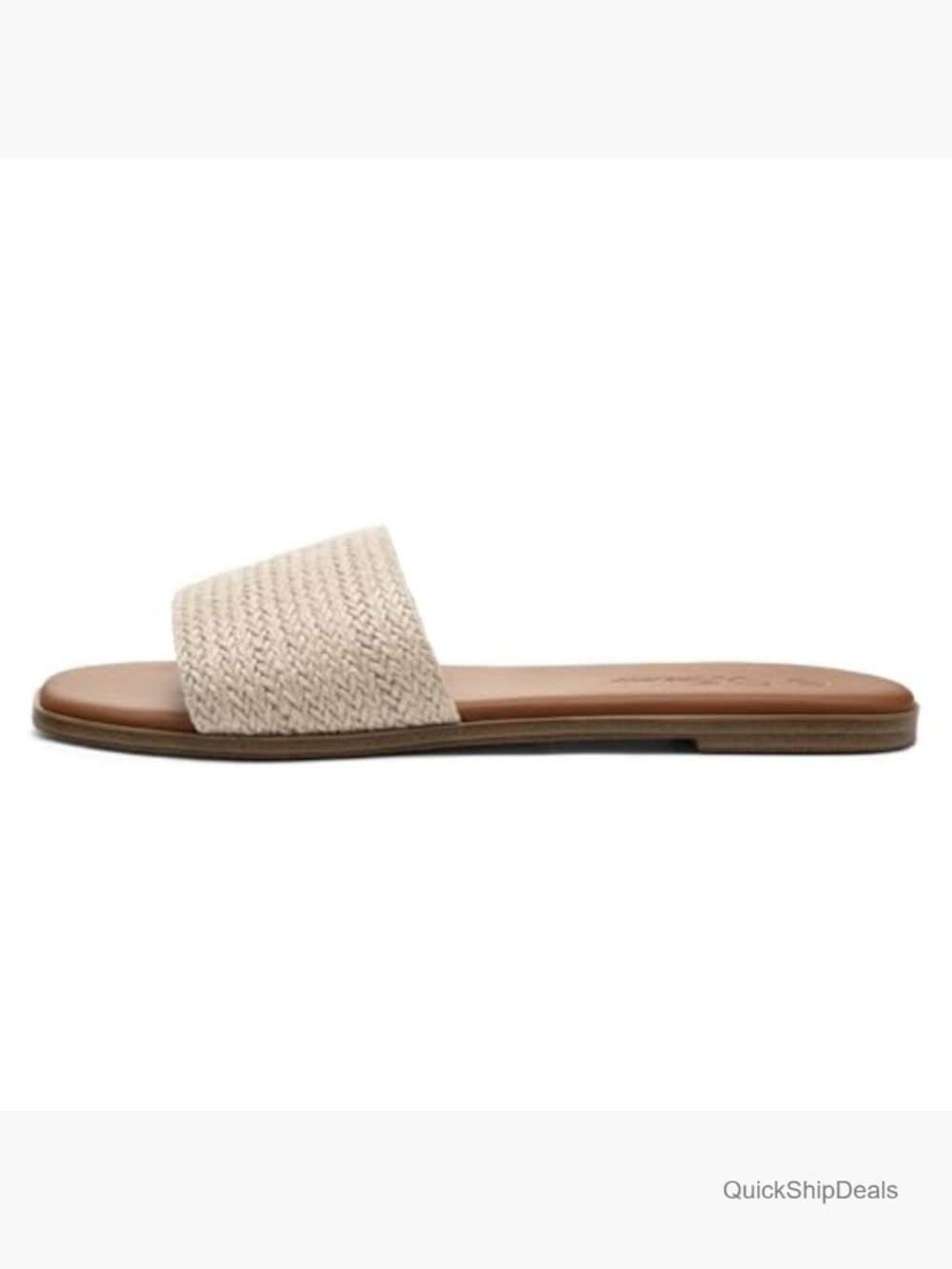 Raffia Square Toe Slip On Flat Sandals with Cushioned Footbed Non Slip Sole - Picture 4 of 7